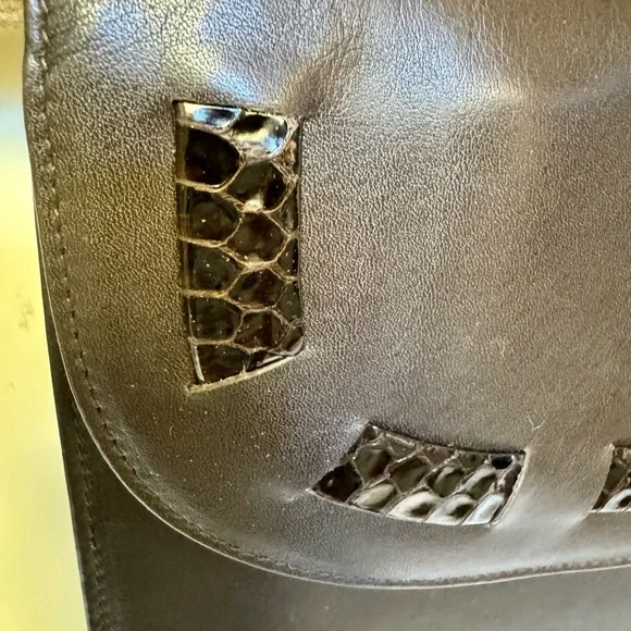 Valentino Garavani Italy Vintage80s Chocolate Brown Leather/Snakeskin Bag+Gloves